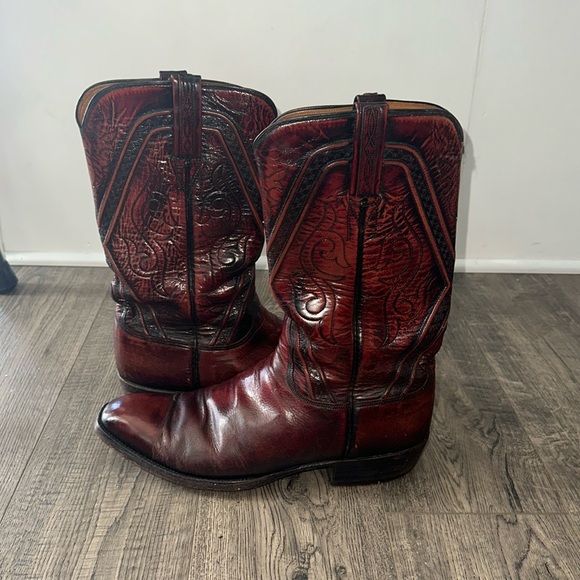 Lucchese San Antonio Black Cherry Vintage Cowboy Boots 1350ZZ Sz 10.5B